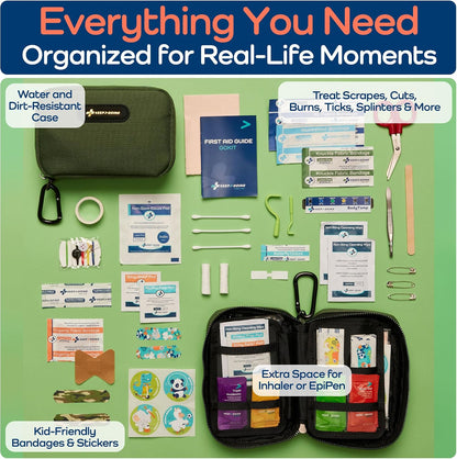 KeepGoing Travel First Aid Kit for Kids – 130 Pc. for Car, Home, Purse, Diaper Bag & Backpack with Latex-Free Bandages - Mini First Aid Kit Travel Size TSA-Approved