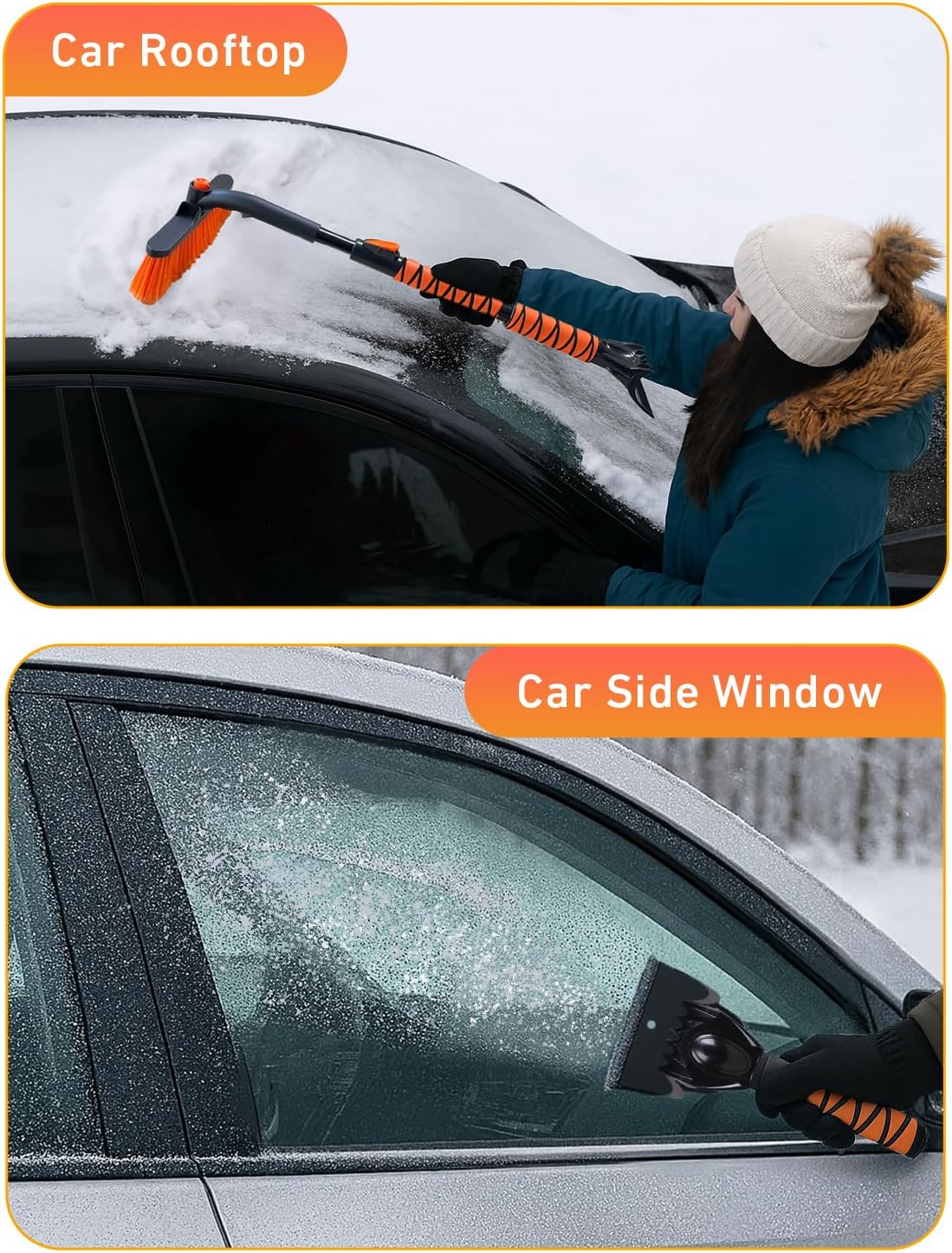 EcoNour 27" 3 in 1 Snow Brush with ice Scraper for car Windshield and Window | 360° Aluminum Rotatable Snow Brush for car | Winter Snow Removal Tools with Detachable Foam Grip | Winter Car Accessories