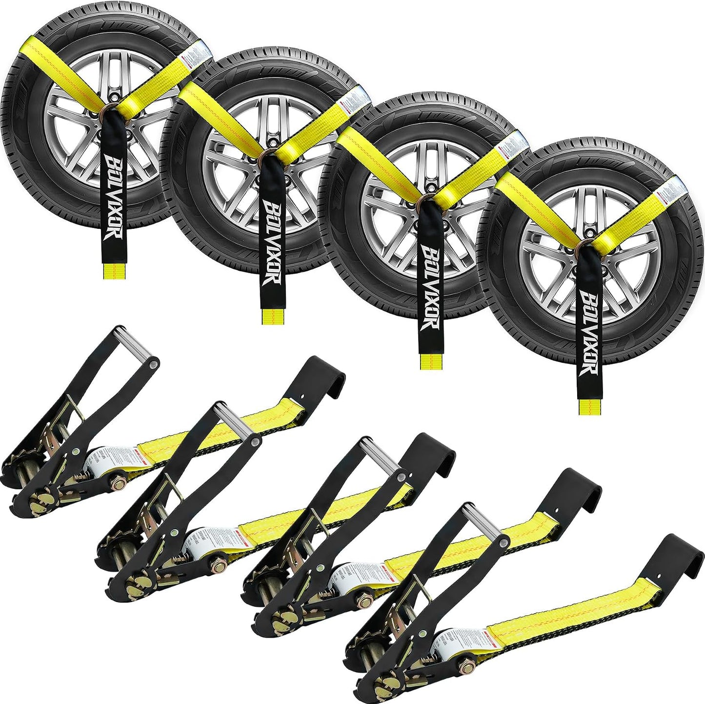 4 Pack Car Tie Down Straps for Trailers - 2" x 96" - 9900LBS Break Strength - Heavy Duty Tire Ratchet Straps with Flat Hooks for Hauling UTV, SUV, Truck, Any Cars
