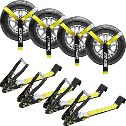 4 Pack Car Tie Down Straps for Trailers - 2" x 96" - 9900LBS Break Strength - Heavy Duty Tire Ratchet Straps with Flat Hooks for Hauling UTV, SUV, Truck, Any Cars