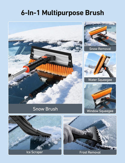 AstroAI 47.2" Ice Scrapers for Car Windshield, 3 in 1 Sturdy Snow Brush with Squeegee, 10 Adjustable Length Settings, Extendable Aluminum Handle, 180° Pivoting Snow Scraper for Car, Truck, SUV(Blue)