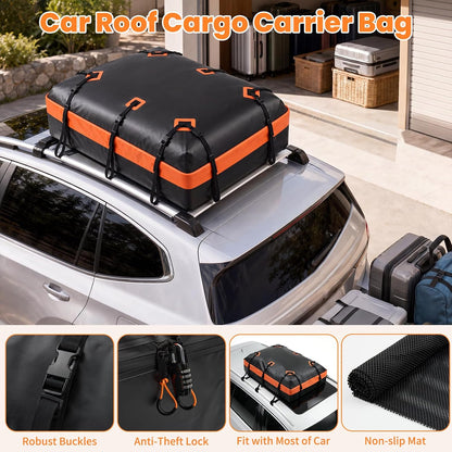 20 Cubic Feet Heavy Duty Waterproof Car Rooftop Cargo Carrier Bag | for All Vehicles with/without Rack, Includes Anti-Slip Mat, Reinforced Straps, Door Hooks, Storage & Luggage Lock
