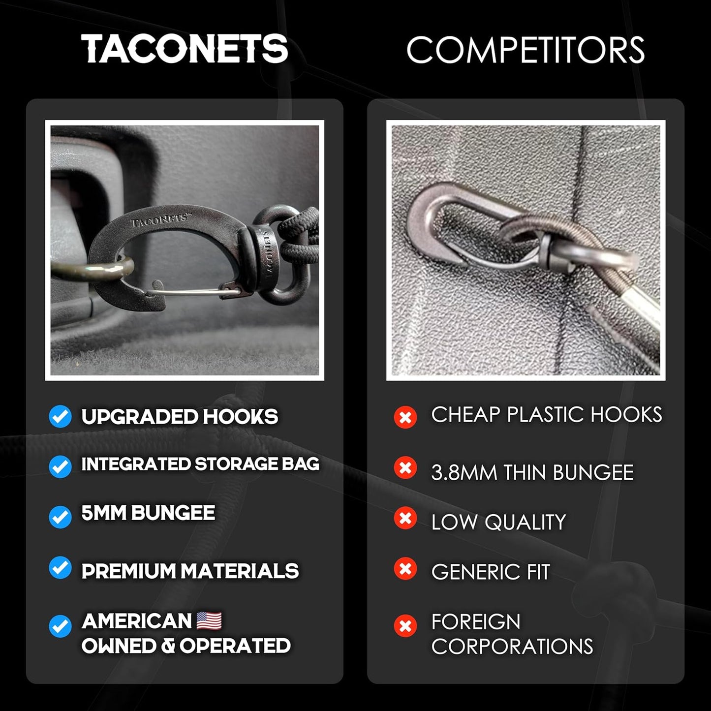 TacoNets Envelope Cargo Net for GMC Sierra & Chevy Silverado - Fits 2013-Current - Upgraded 5mm Bungee - Integrated Storage Bag - Heavy Duty Carabiners - Designed in USA