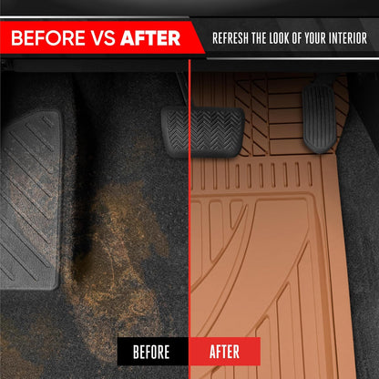 Motor Trend FlexTough Advanced Heavy Duty Beige Rubber Car Floor Mats & Cargo Liner for SUV & Car Full Set - Universal Trim to Fit All Weather Automotive Floor Mat & Cargo Liners for SUV, Car, & Van