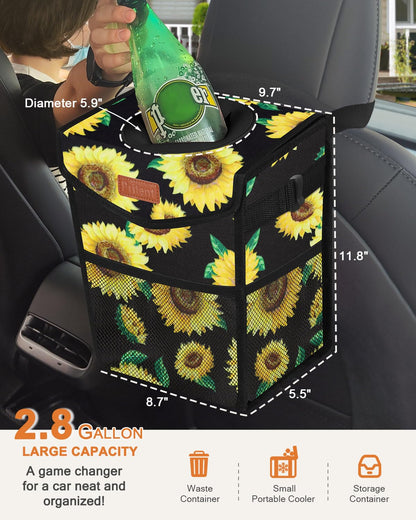 Pritent Car Trash Can with Lid, Cute Leakproof Car Trash Garbage Bag Hanging Vehicle Trash Bin Small Portable Automotive Garbage Cans Organizer for Back/Front Seat/Console(Trapezoid,Black)
