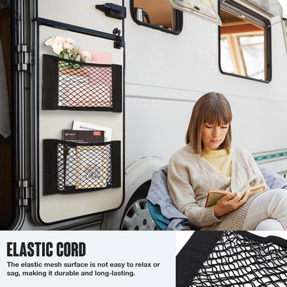 TOBWOLF Universal Mesh Cargo Net With Tape Stickers, 25x40cm / 9.8x15.7in, Elastic Car Storage Net, RV Netting Pocket, Wall Sticker Add-on Pouch Bag for Car Trunk