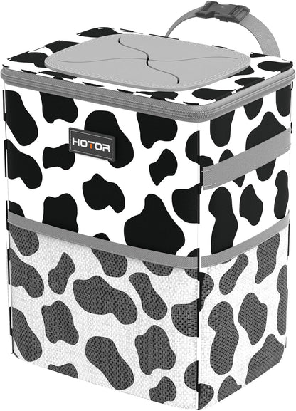 HOTOR Car Trash Can with Lid and Storage Pockets - 100% Leak-Proof Organizer, Waterproof Garbage Can, Multipurpose Trash Bin for Car, 2 Gallons, Black