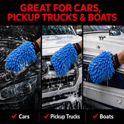 Microfiber Car Wash Mitt 2 Pack, Chenille Scratch-Free Wash Gloves, Ultra Soft, Highly Absorbent, 7.1” x 10.2”, Lint-Free, Reusable Auto Cleaning Mitt (Blue)
