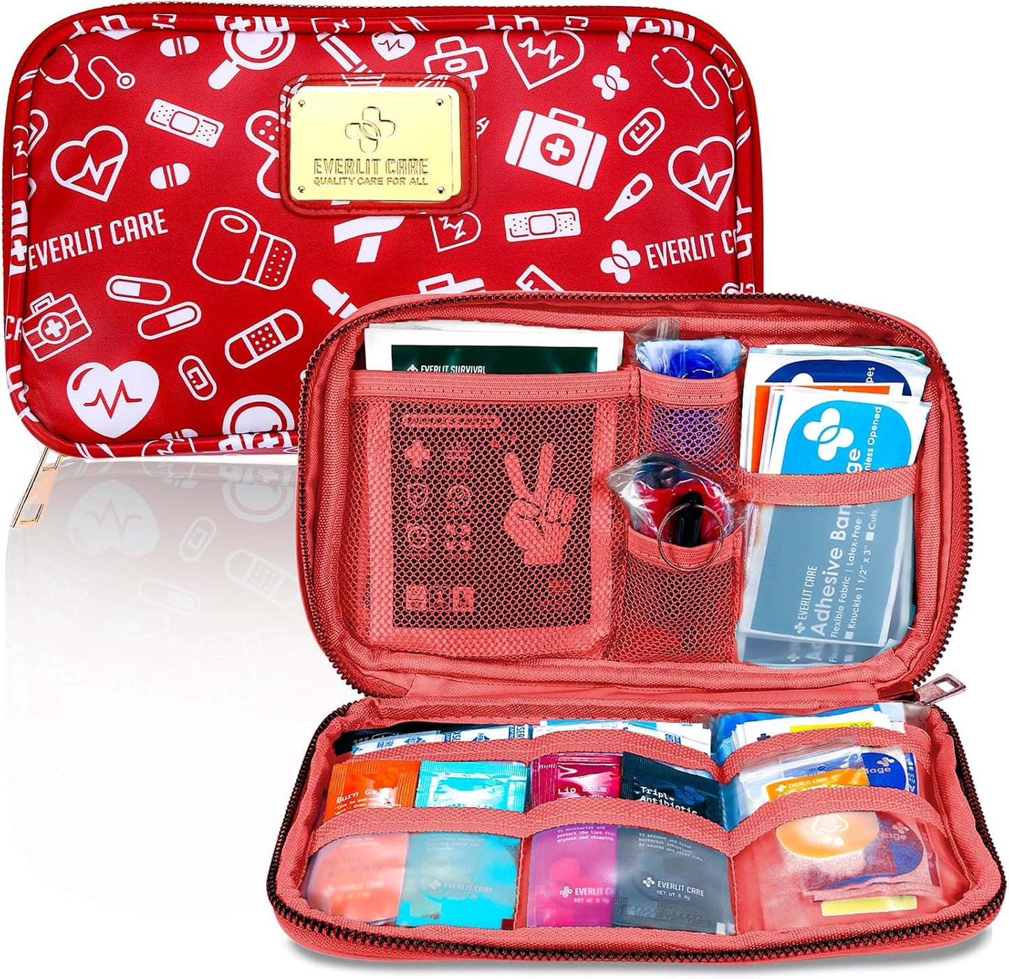 EVERLIT CARE Car First Aid Kit with Emergency Supplies Survival Gear Including Window Breaker Disposable Urine Bag Mountable Survival Kit for Family Travel in Car (Pink)