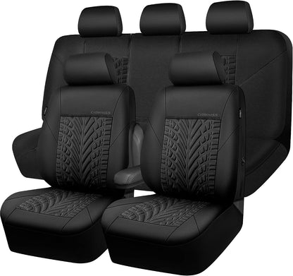 CAR PASS Car Seat Covers Full Sets, Front & Split Rear Bench for Car, 3D Tyre Embossed Automotive Interior Covers, Airbag Compatible, Quick Setup Universal Fit Seat Covers for Car, SUV(Charcoal)