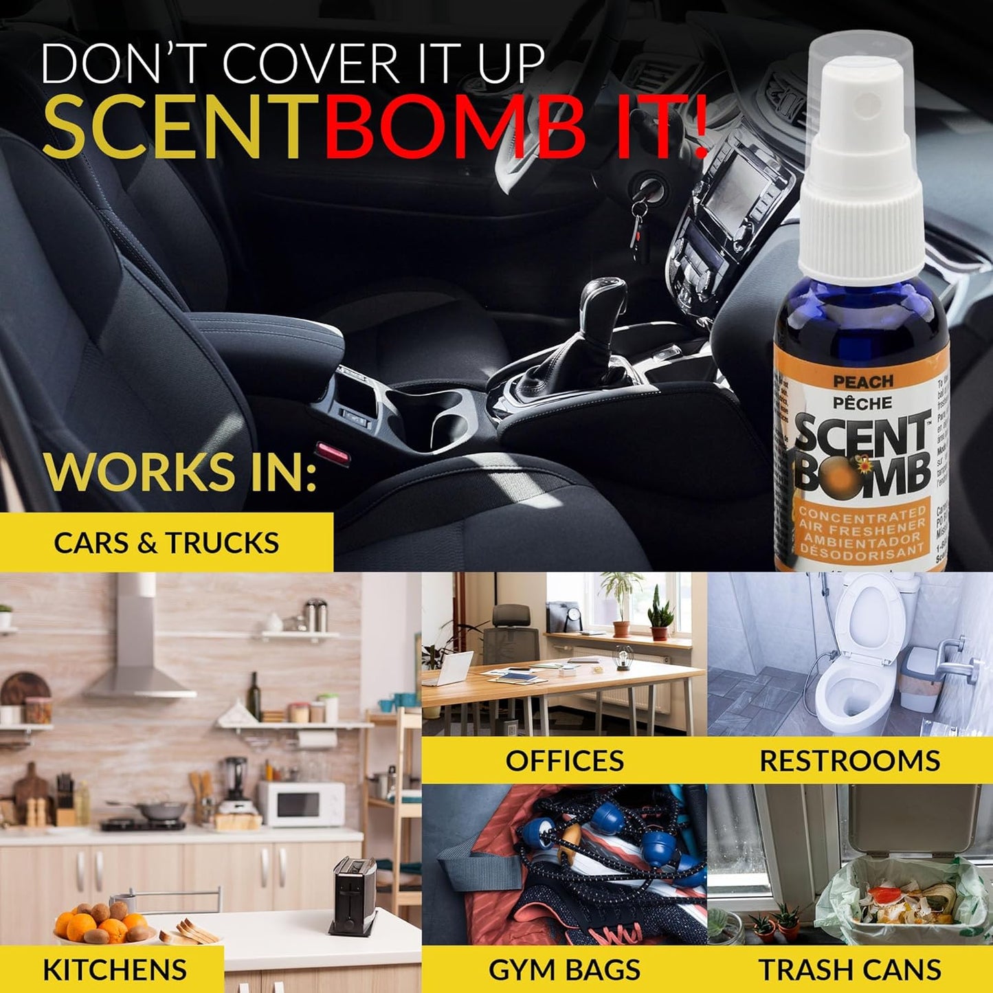 Scent Bomb Air Freshener Spray, Long-Lasting Odor Eliminator - Effective Deodorizer for Home & Car, Fresh Room Spray for Kitchen, Bathroom & Smell Neutralizer - 1 oz Pack of 4, Black Cherry Scent