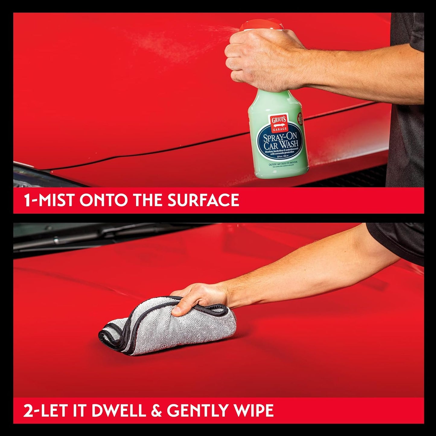 Griot's Garage Spray-On Car Wash for Vehicle Cleaning and Detailing, Rinseless and Waterless, No Hose and Bucket Needed, With Carnauba Wax Protection, 11065, 35oz