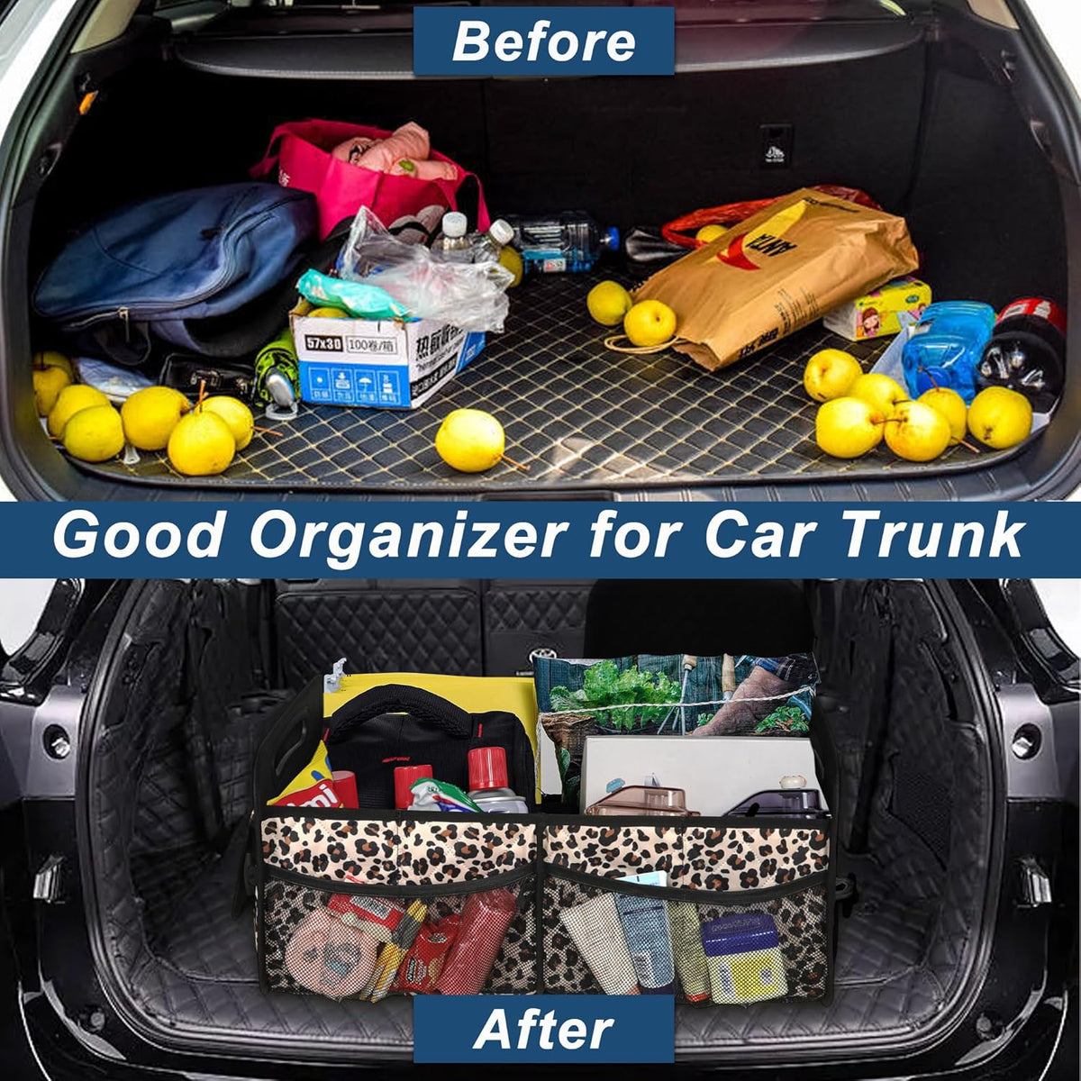 Deosk Car Trunk Organizer for SUV, Car Organizers and Storage with Reinforced Handles, Car Accessories for Women/Men 50LWaterproof Polyester Trunk Organizer, Black