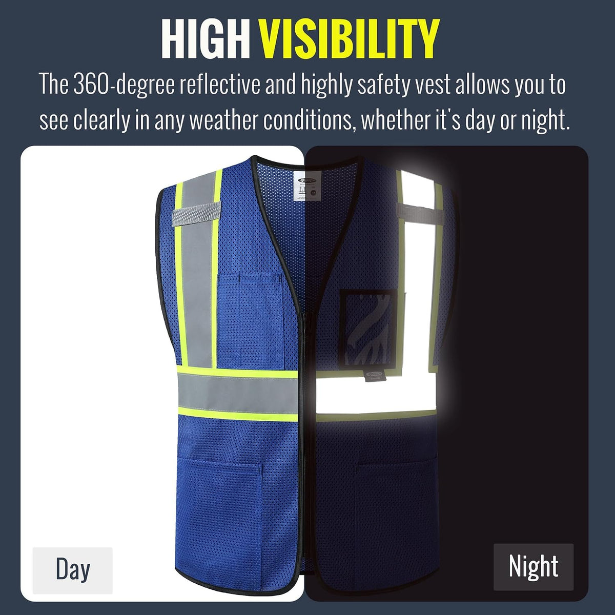 JKSafety Safety Vest for men women Hi Vis Vest with Pockets and Zipper High Visibility Meet ANSI Standard（BX310