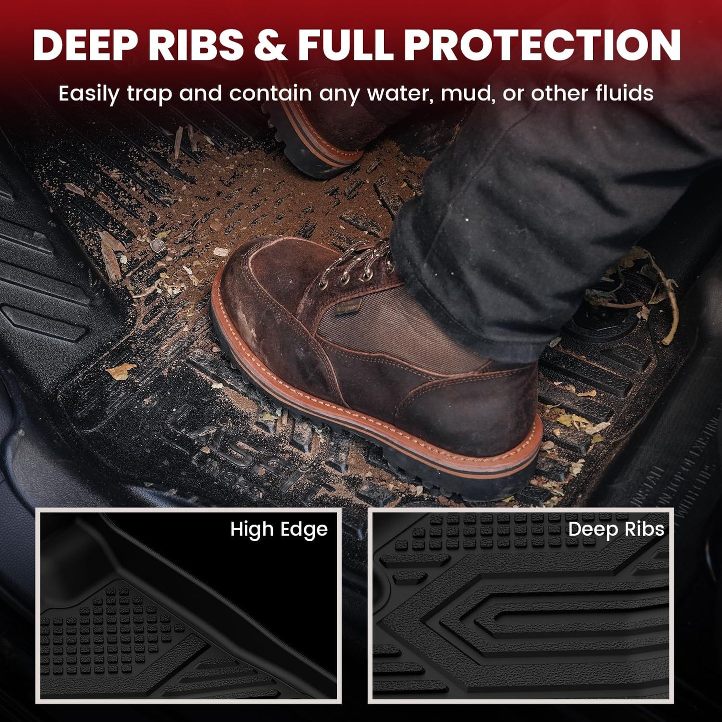 LASFIT Floor Mats for 2019-2025 2026 Ram 2500/3500 Crew Cab Bucket Seat for Carpet & Vinyl Floor (NOT fit Model with PTO Kit), All Weather TPE Custom Fit Car Mats Floor Liners 1st & 2nd Row, Black