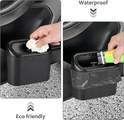Accmor Car Trash Can with Lid, Mini Auto Dustbin Garbage Organizer Holder 2 Packs, Automotive Storage Container Bin with 60 Pcs Bags for Vehicle, Home, Office