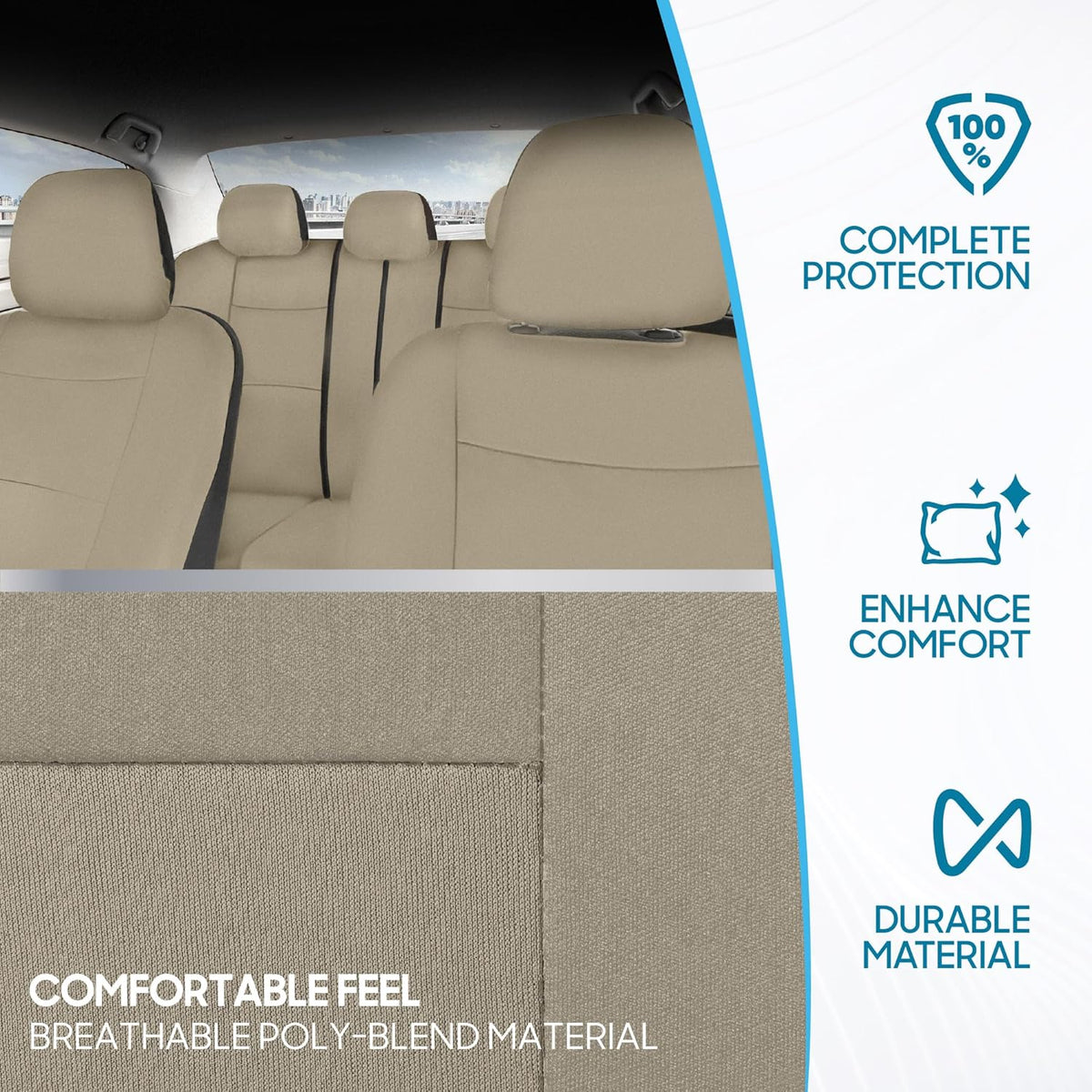 BDK PolyPro Car Seat Covers Full Set in Charcoal on Black – Front and Rear Split Bench for Cars, Easy to Install Cover Set, Accessories Auto Trucks Van SUV