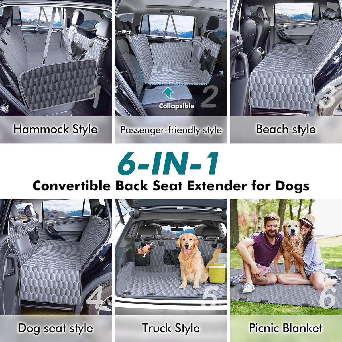 Chumajor Back Seat Extender for Dogs-Supports 400lb,Waterproof Dog Car Seat Cover Hard Bottom-Detachable,600D Heavy Duty Scratch Proof Nonslip Soft,Dog Hammock for Car,SUVs