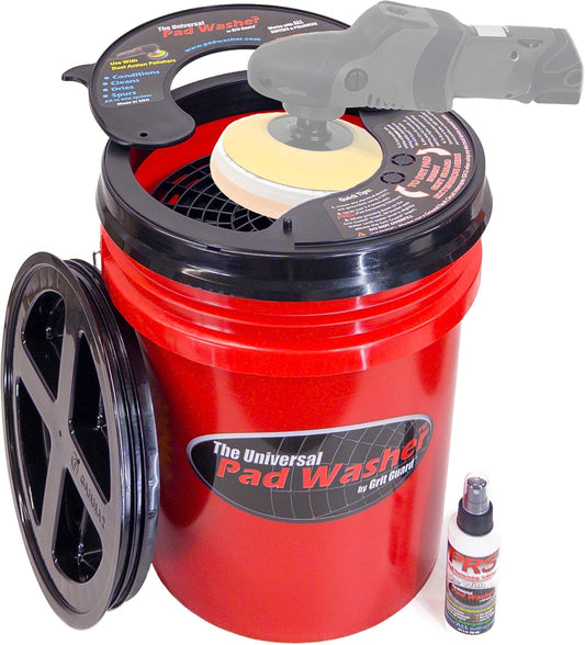 GRIT GUARD Universal Pad Washer Kit - Polishing Pad Cleaner Compatible with Dual Action Rotary and Orbital Polisher Foam, Wool, Microfiber, Felt Disc - Made in the USA