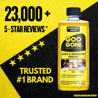 Goo Gone Original Liquid - 8 Ounce - Surface Safe Adhesive Remover Safely Removes Stickers Labels Decals Residue Tape Chewing Gum Grease Tar Crayon Glue