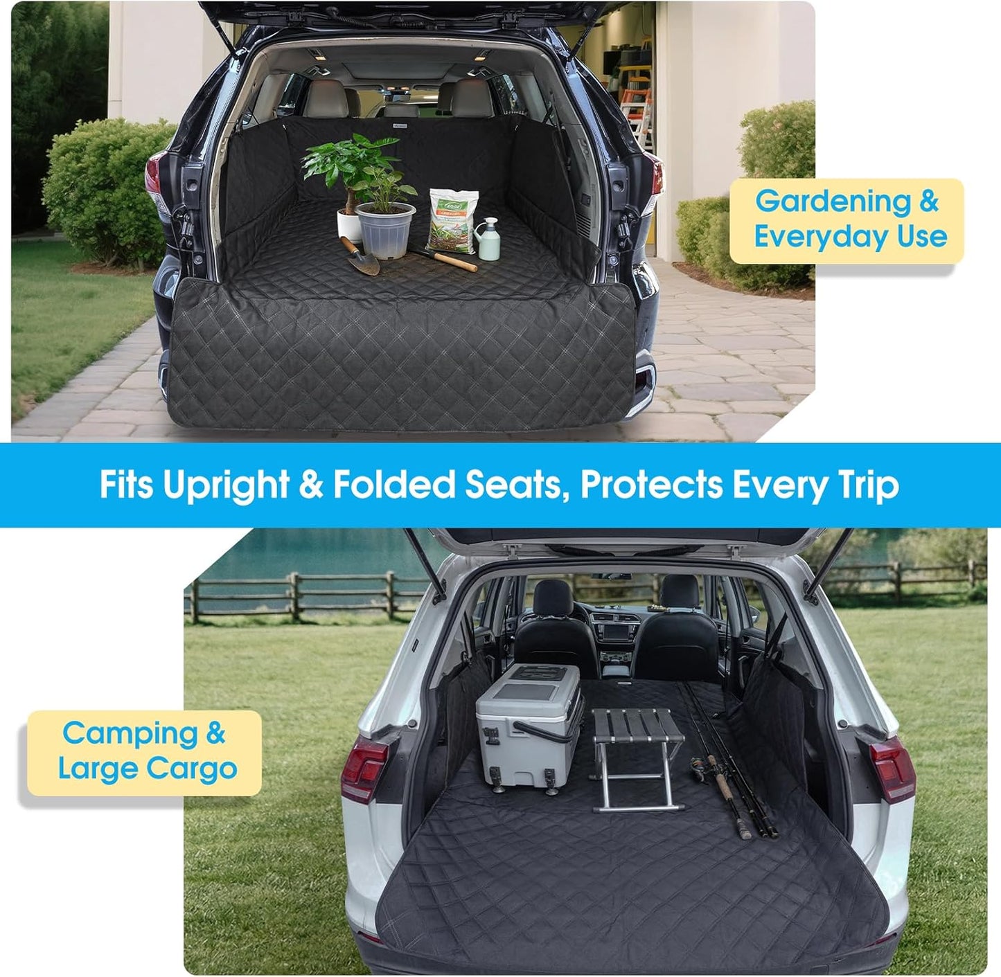 ALLANSING SUV Cargo Liner for Dogs - Heavy-Duty 900D Oxford Waterproof Pet Cargo Protector with 3-Sided Zippered All-Round Protection & TPU Suction Cups, Fits Compact SUVs
