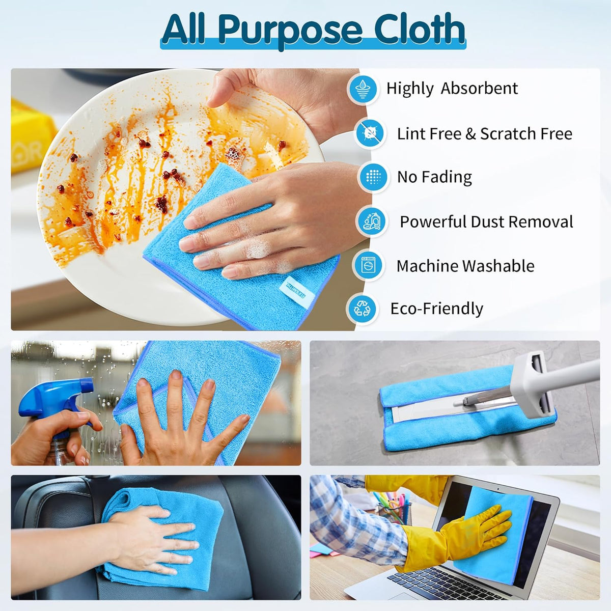 FIXSMITH Microfiber Cleaning Cloth - Pack of 50, Microfiber Towels for Cars 16 x 12 in, Highly Absorbent Cleaning Rags, Lint-Free, Streak-Free Cleaning Cloths for Car Kitchen Home Office