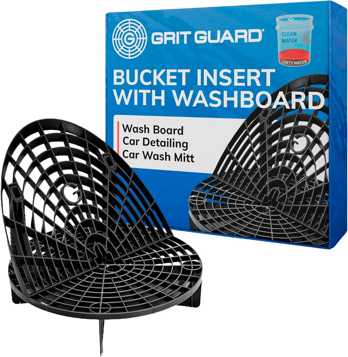 The Original Grit Guard Bucket Insert with Washboard Combo | Removes Dirt from Wash Mitt for Detailing | Car Wash Bucket Insert & Washboard | Black/Red - Made in the USA