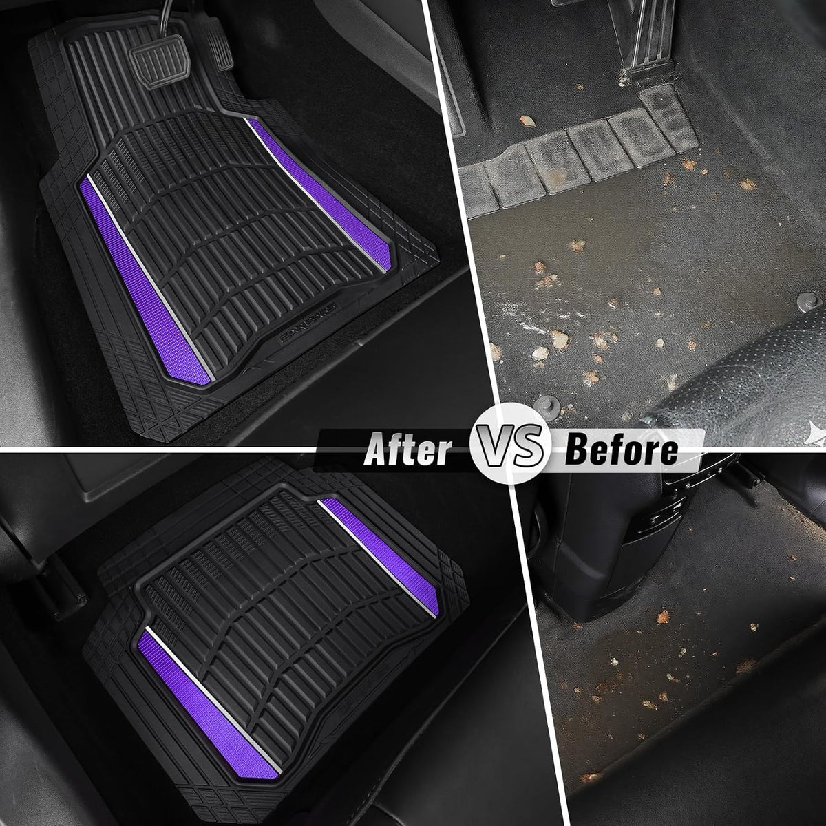CAR PASS Heavy Duty Rubber Car Floor Mats, Deep Waterproof Car Floor Mats All Weather, Aluminum Film Floor Mats for Cars Non-Slip Universal Trim to Fit for SUVs Trucks Sedans Vans, Black Grey Metallic