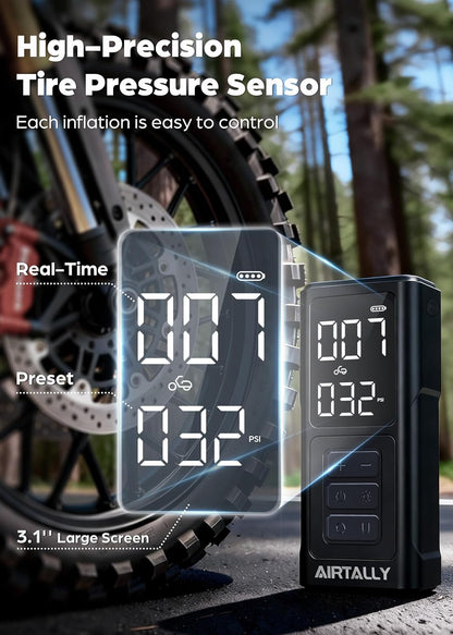Tire Inflator Portable Air Compressor - 5200mAh 150PSI Quickly Inflate Portable Air Pump for Car Tires/Bike/Basketball with LED Large Dual Screen, Pressure Gauge & Auto Shut-Off
