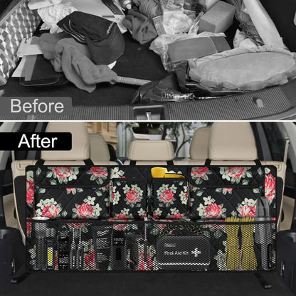 Femuar Car Trunk Organizer, Large Capacity Backseat Trunk Organizer (42"*18"), Collapsible Car Storage Bag with 8 Pockets, SUV/MPV/Truck - Black