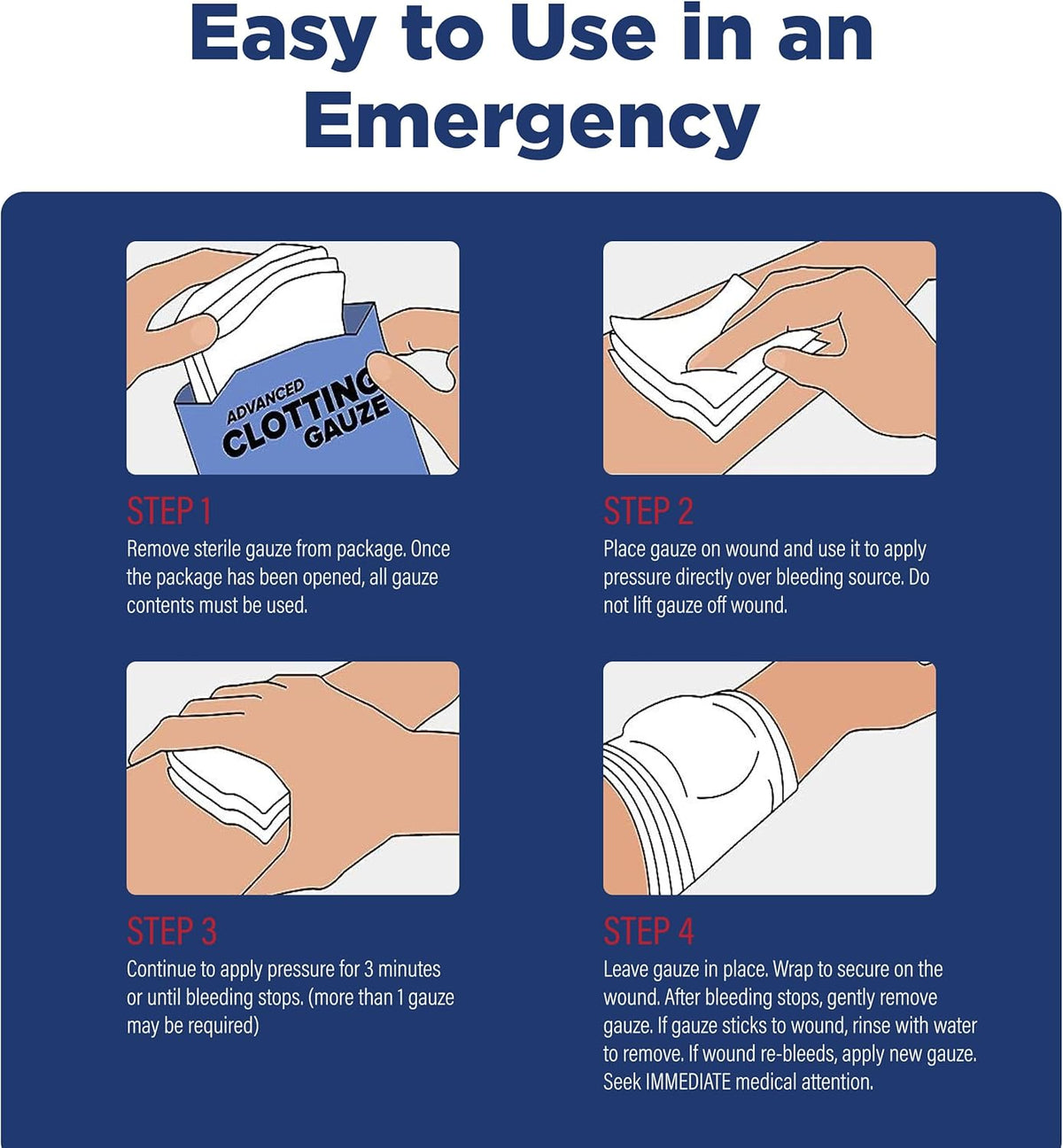 Adventure Medical Kits QuikClot Advanced Clotting Gauze - Stops Bleeding Up to 5X Faster Than Standard Gauze - Kaolin Hemostatic Dressing - for First Aid Kits & Survival Gear - 3 x 24