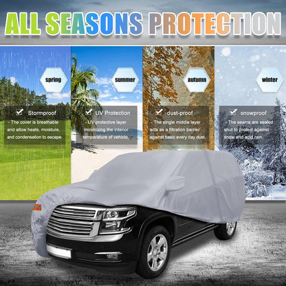 X AUTOHAUX SUV Car Cover for Chevrolet Tahoe 4 Door 2007-2024 Outdoor Waterproof Sun Rain Dust Wind Snow Protection 190T PU W/Driver Door Zipper Black