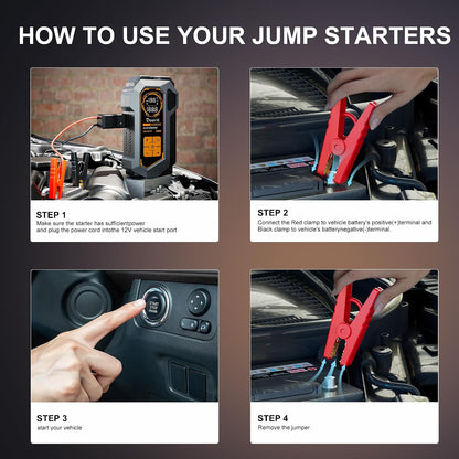 6000A Jump Starter with Air Compressor, 10-in-1 Car Jumper Starter Portable, 150PSI Tire Inflator/Air Pump, LED Flashlight for Up to 10.0L Gas / 8.0L Diesel Engines