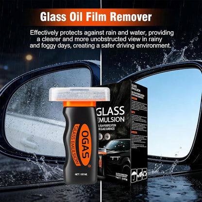 Car Windshield Cleaner & Glass Oil Film Remover, 100ml x 2PCS Car Glass Cleaner with Brush, Removes Oil, Grease & Fog, wiper residue, Anti-Fog Glass Emulsion Cleaner for Clear Driving Visibility