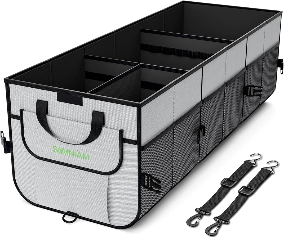 Simniam Large Trunk Organizer for Car, Foldable Multi Compartment Car Trunk Organizer with 2 Retractable Straps, Suitable for All Kinds of Cars, SUV, Minivan - 4 Compartments Red