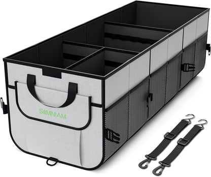 Simniam Large Trunk Organizer for Car, Foldable Multi Compartment Car Trunk Organizer with 2 Retractable Straps, Suitable for All Kinds of Cars, SUV, Minivan - 4 Compartments Red