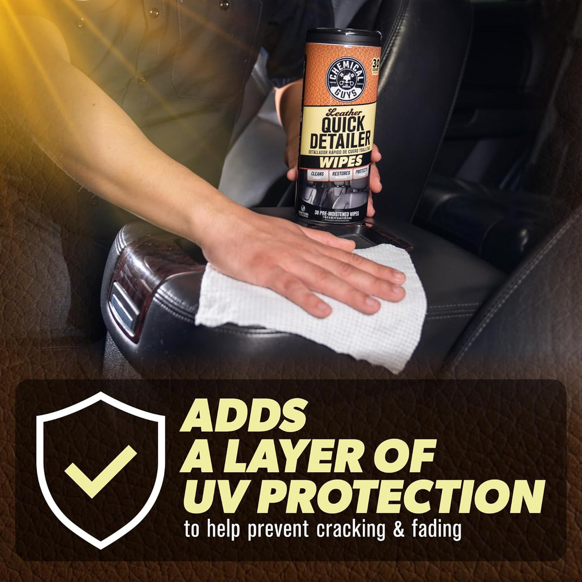 Chemical Guys Leather Quick Detailer Wipes in Canister (30 ct) (2 Pack) – Easy-Clean Conditioning Wipes for Leather Seats, Interiors & Accessories