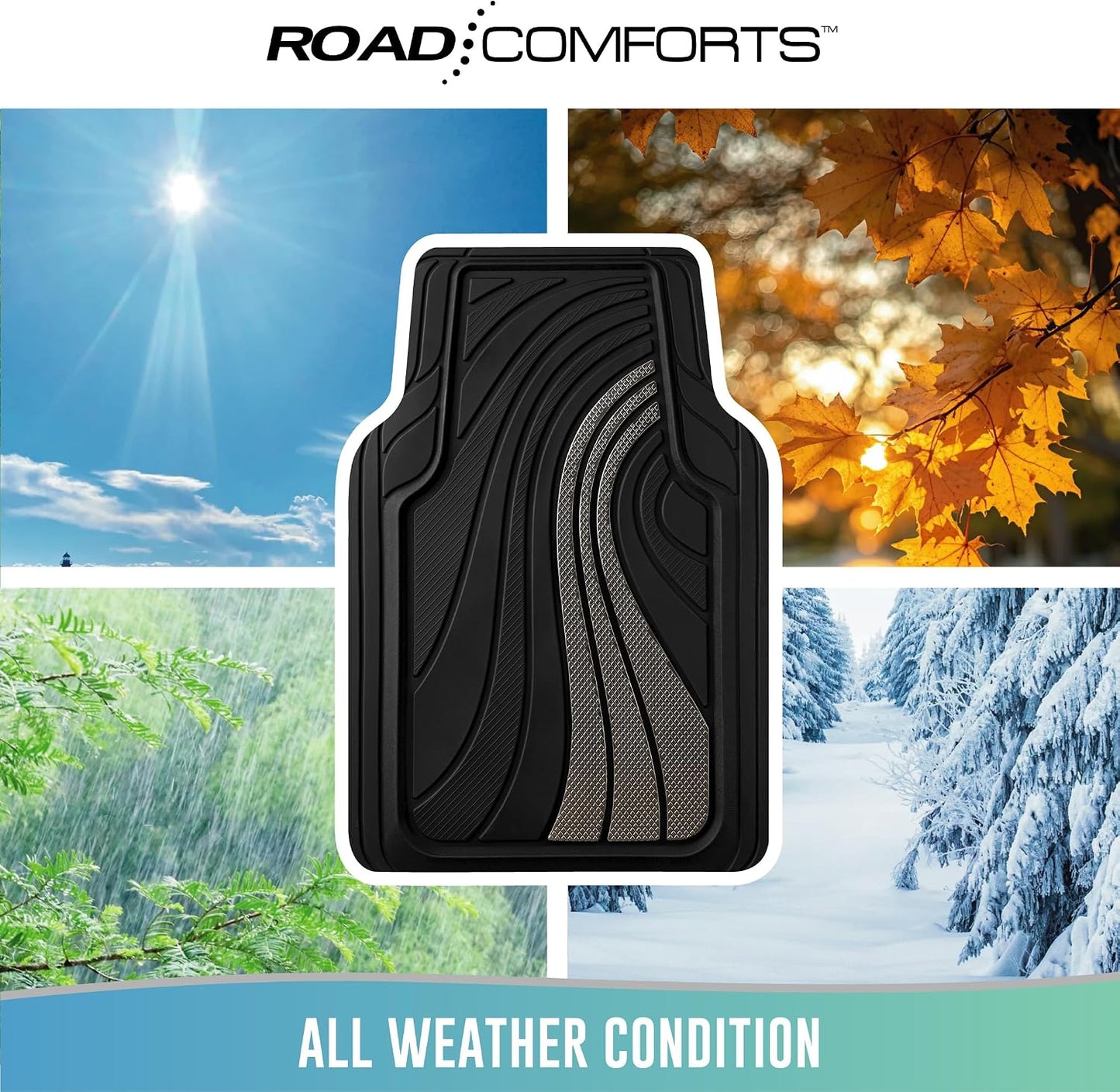 Road Comforts Car Floor Mats Full Set – Front & Rear Car Floor Mats with Aluminum Design, Anti-Slip Backing, All-Weather Protection, Trim-to-Fit Car Mats for Most Sedans, SUVs & Vans -All Pink