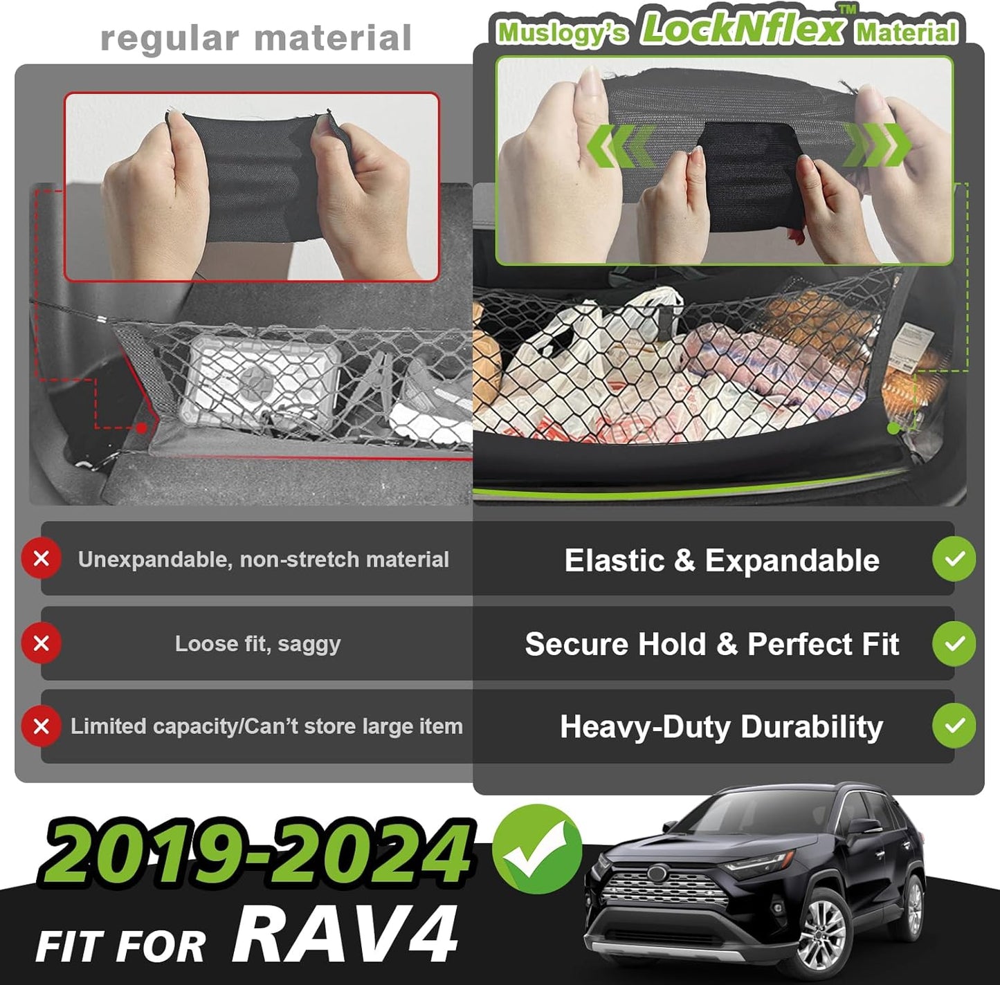 Muslogy Truck Bed Cargo Net Trunk Netting Compatible with 2023-2025 2026 Honda CR-V Accessories, Pickup Cargo Organizer SUV Sedan Storage Net w/Heavy Duty Carabiners - Colors A