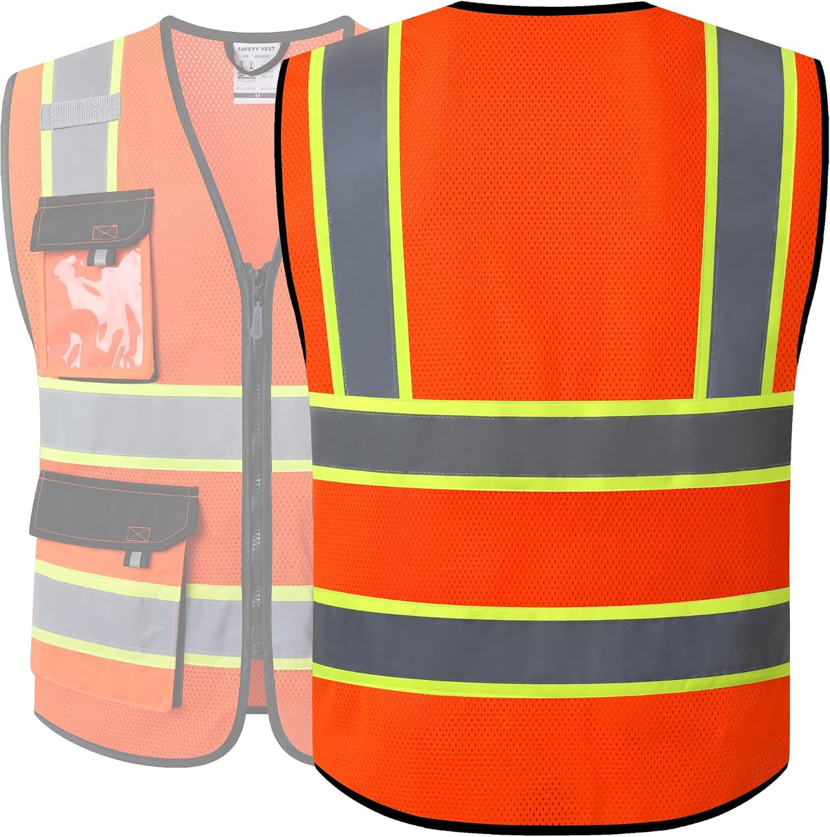 JKSafety Hi Vis Reflective Safety Vests for Men Women High Visibility Vest with Pockets Mesh Fabric Construction Safety Apparel Neon Vest for Work (220-Black L)
