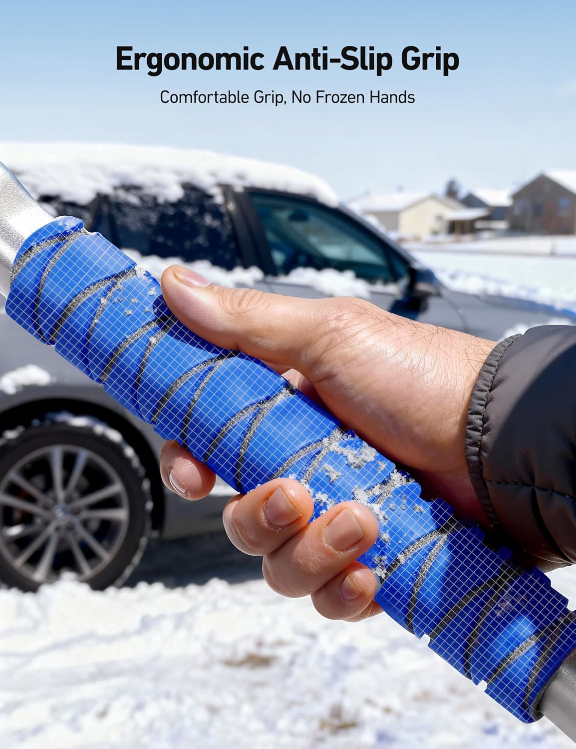 AstroAI 47.2" Ice Scrapers for Car Windshield and Extendable Snow Brush with Foam Grip and 360° Pivoting Brush Head for Auto Car Truck and SUV(Orange)