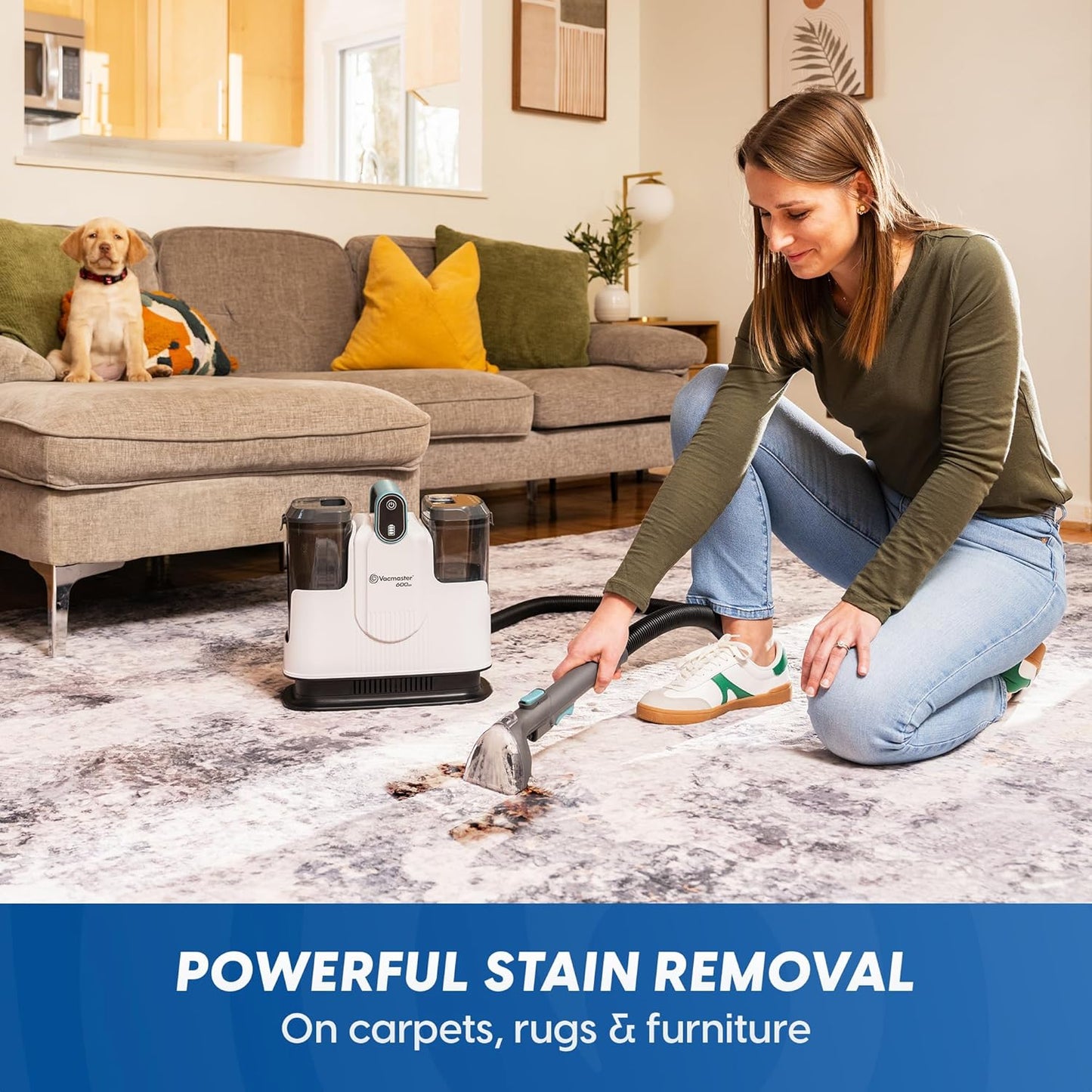 Vacmaster SCB301 400 Series Portable Carpet & Upholstery Spot Cleaner Machine, 15Kpa Power Suction with Versatile Tools for Pets, Area Rugs and Couches