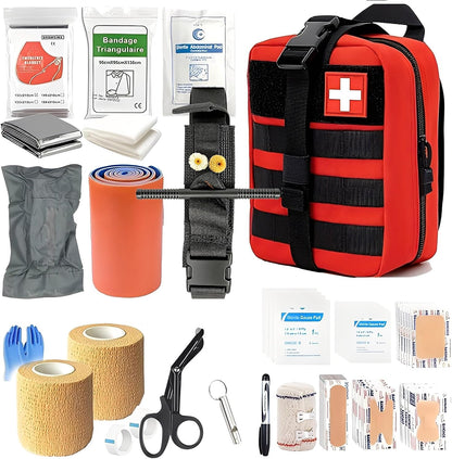 IFAK Trauma Kit with Emergency Compression Strap, 6-Inch Bandage, Splint, Outdoor First Aid Kit for Car, Camping, Hiking and Travel with Molle Bag