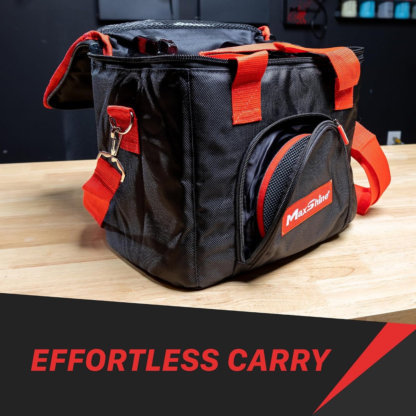 Maxshine Universal Detailing Tool Bag Tote with Belt & Handle | Durable 1680D Oxford Fabric | Compact Storage Organizer for Car Detailing Tools, Brushes, Bottles & Auto Care Accessories