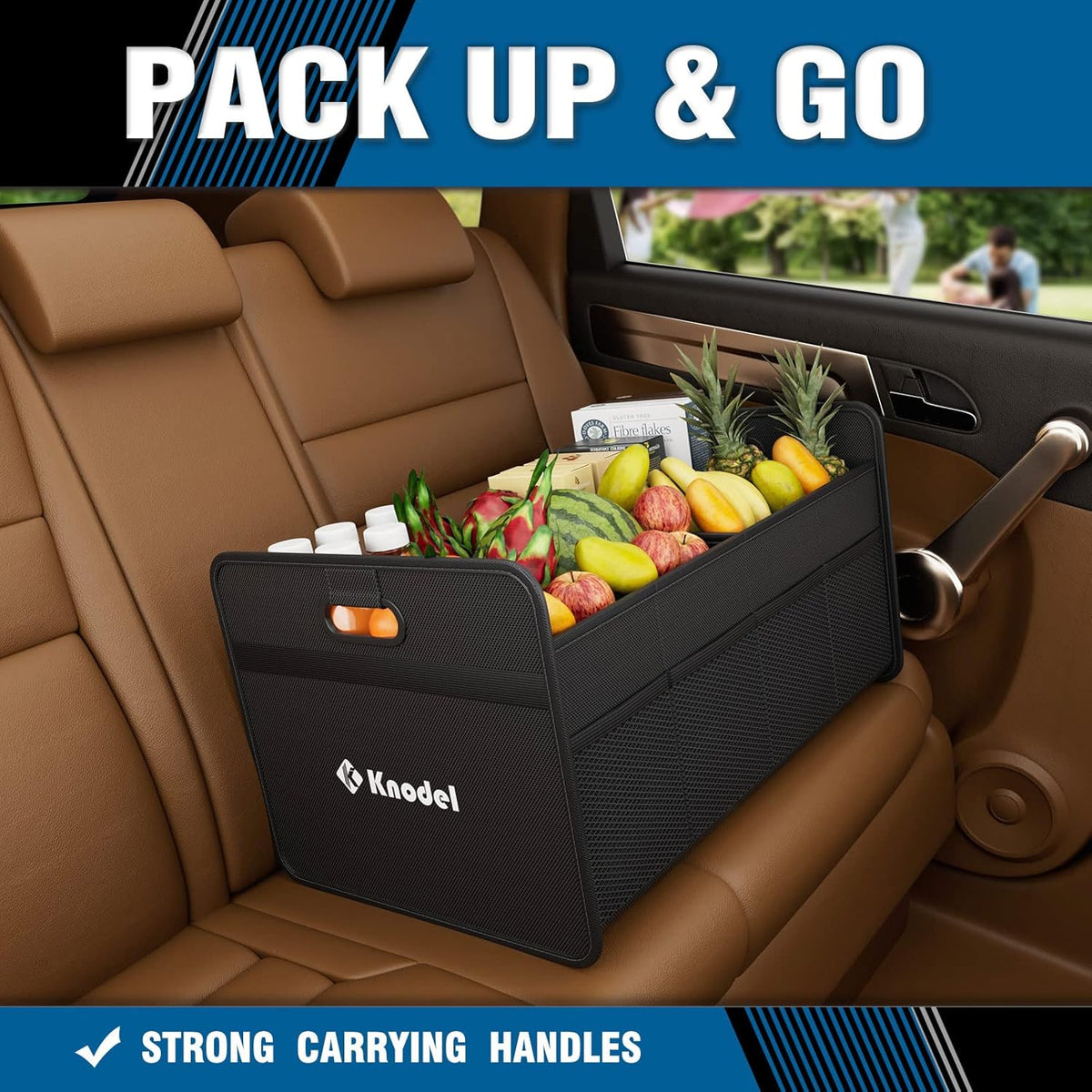 K KNODEL Car Trunk Organizer, Foldable Organizer for Car, Automotive Consoles & Organizers, Storage with Reinforced Handles (Medium, Black)
