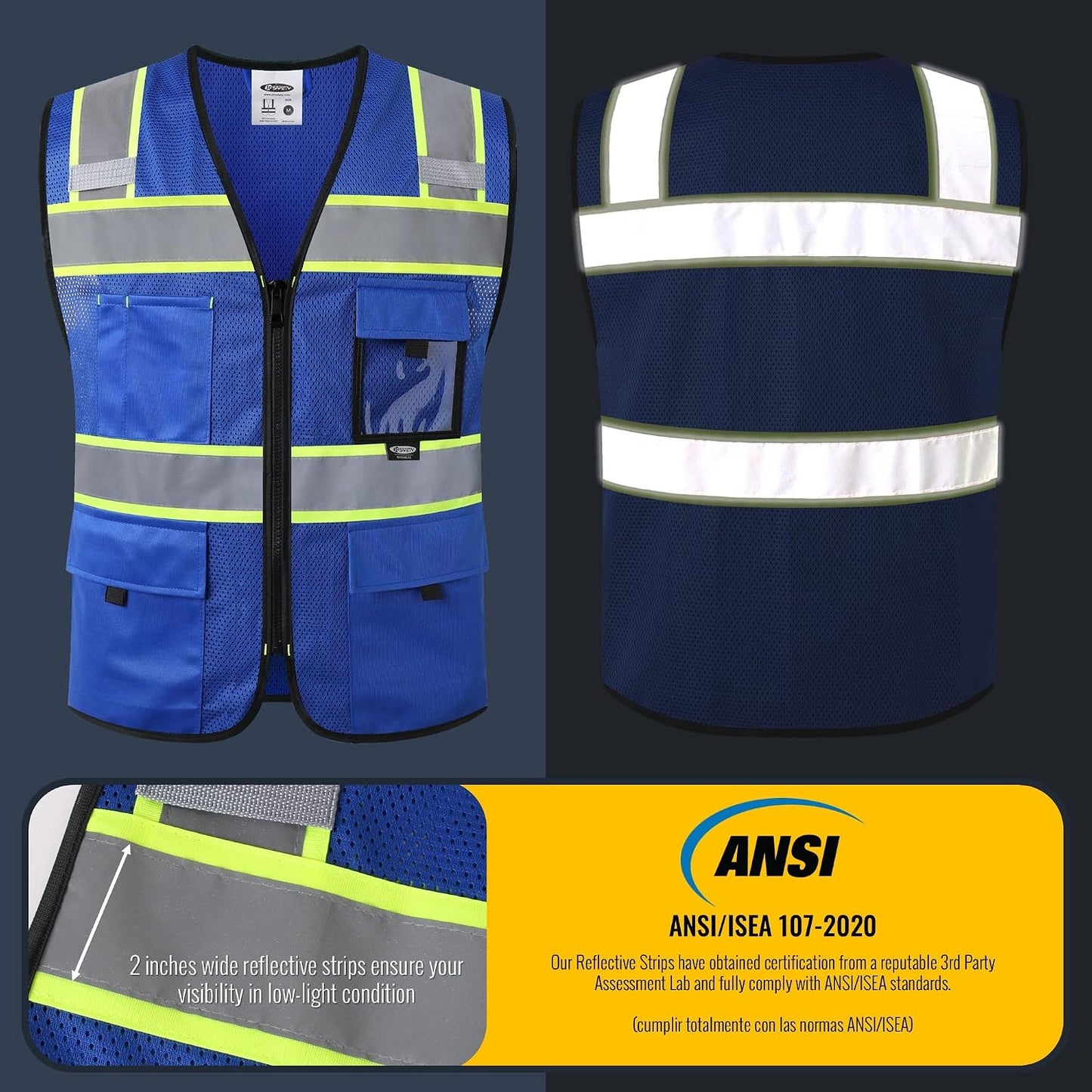 JKSafety Safety Vest for Men Women Hi Vis Relfective Vest with Pockets High Visibility Meet ANSI Standard