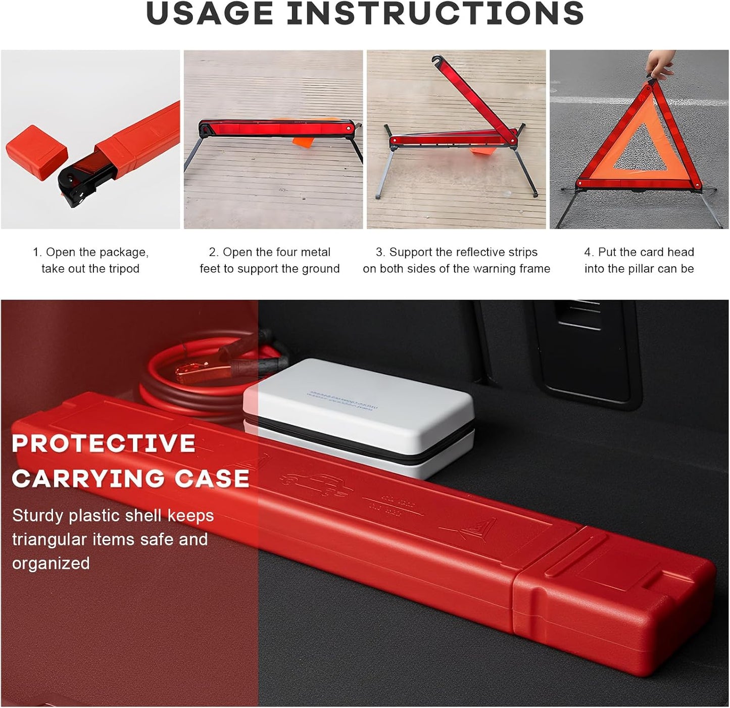 2 PCS Reflective Warning Triangle, Reflective Triangle Roadside Hazard Sign with Steel Bracket, Foldable Emergency Warning Signs for Vehicle Breakdown, Car Accessories