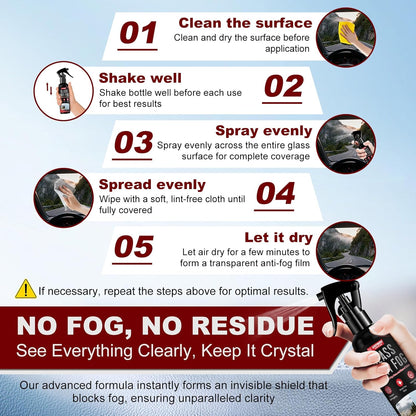 Anti Fog Spray for Glass & Windshield Defogger – 24H Long Lasting Prevention for Car, Mirrors, Windows, Goggles, Shower Door – Streak-Free & Instant Clear with Microfiber Towel, 120ml/4oz