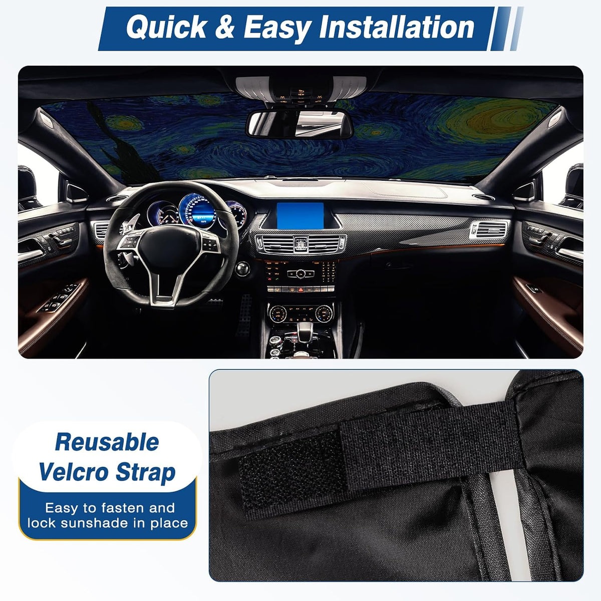 Car Windshield Sun Shade, Foldable Front Window Sunshade Blocks UV Rays, Keep Car Interior Cool, Universal Fit for Hatchback, Truck, SUV, MPV