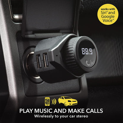 Scosche BTFM9 FM Bluetooth Transmitter Car, Dual 12W USB-C and USB-A Charging Ports, Fast Type C Car Charger, Wireless Radio Bluetooth Adapter, Hands-Free Kit for Calls, Siri and Google Assistant